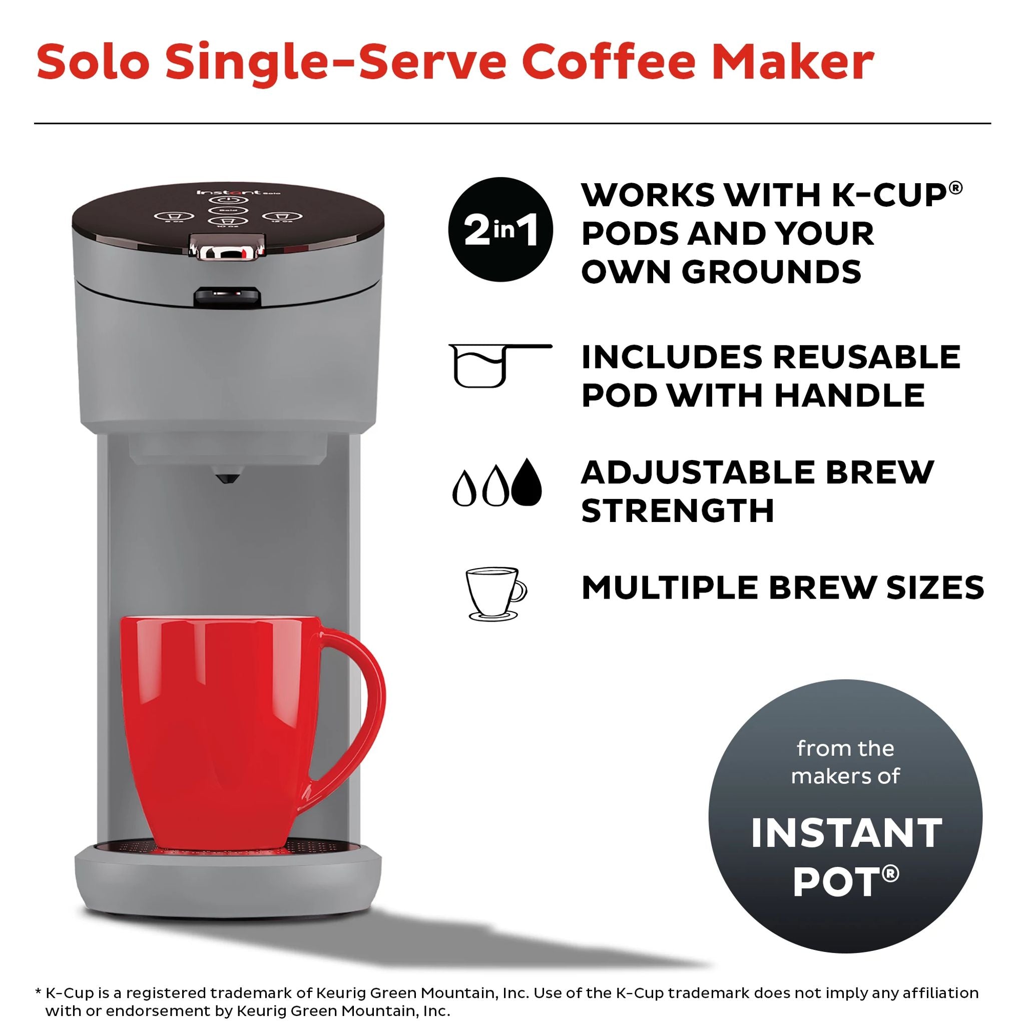 Instant Pot Solo? Single Serve Coffee Maker, Gray - Image 2
