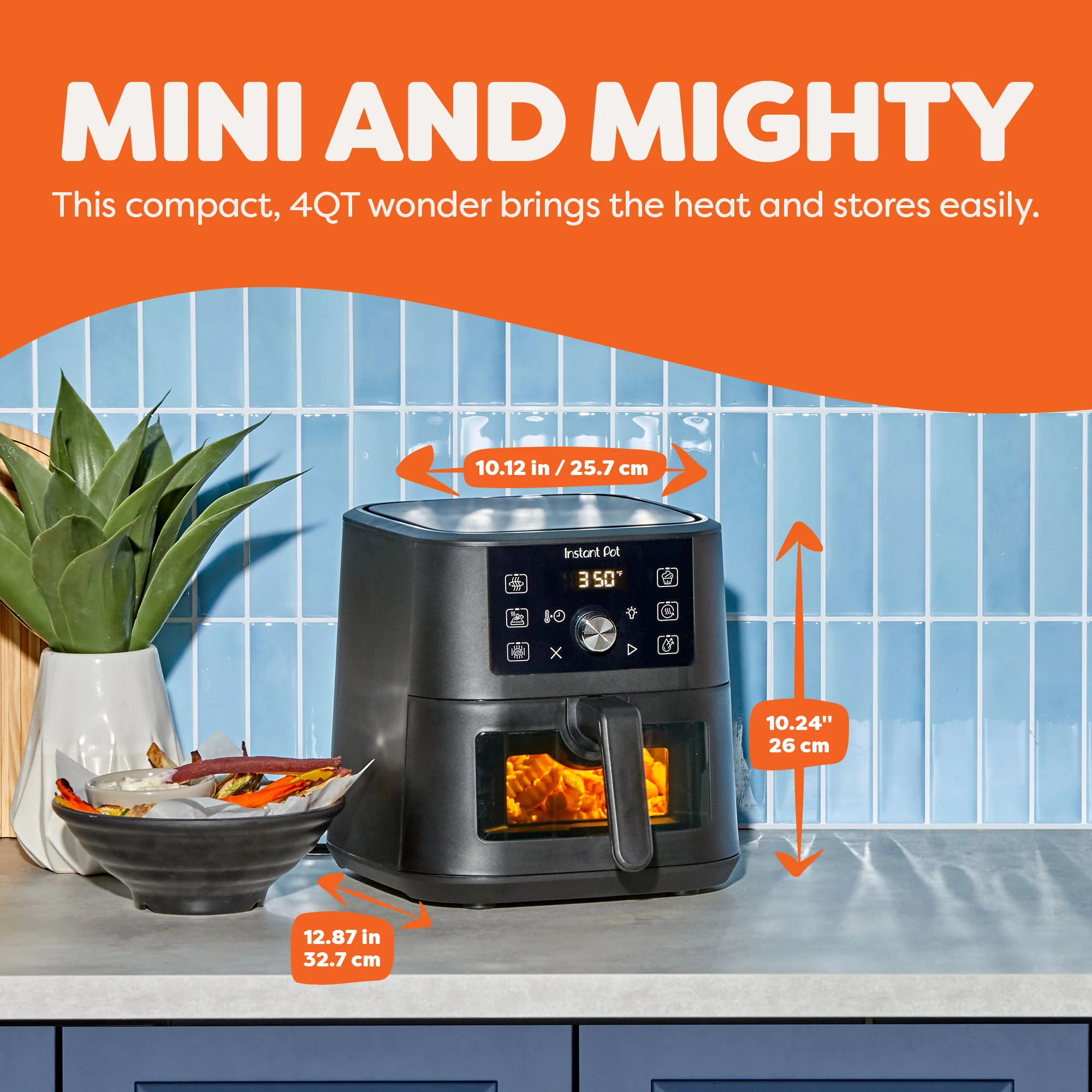 Instant Pot 4QT VORTEX Mini Air Fryer in Black on countertop