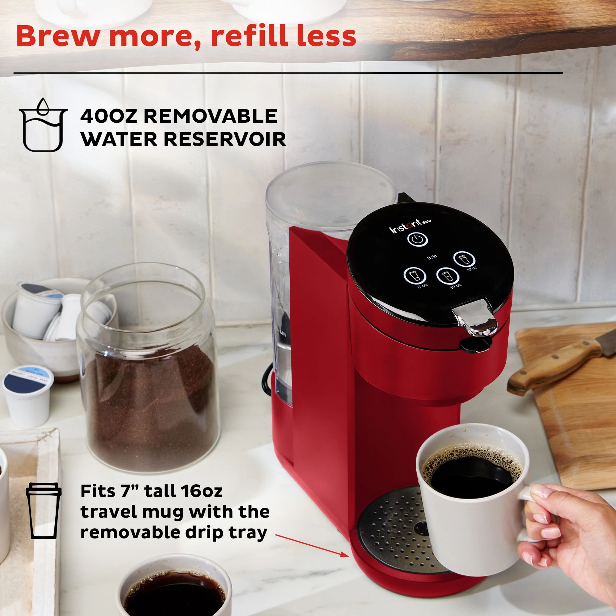 Instant Pot Solo? Single Serve Coffee Maker, Maroon - Image 3