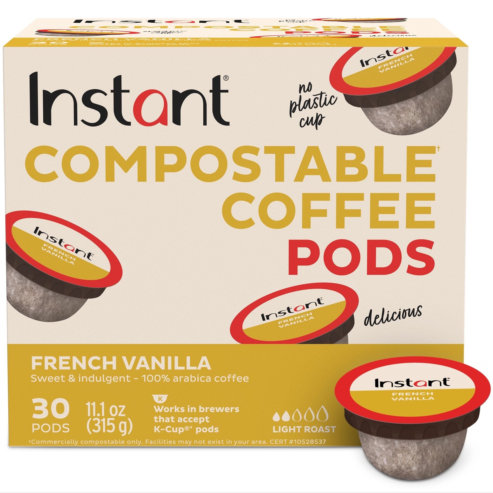 Instant Pot Compostable Coffee Pods, French Vanilla, Light Roast, 30 pods
