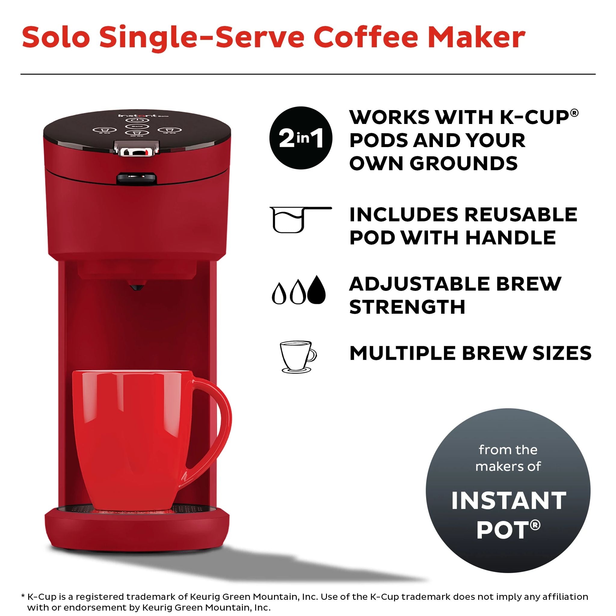 Instant Pot Solo? Single Serve Coffee Maker, Maroon - Image 2